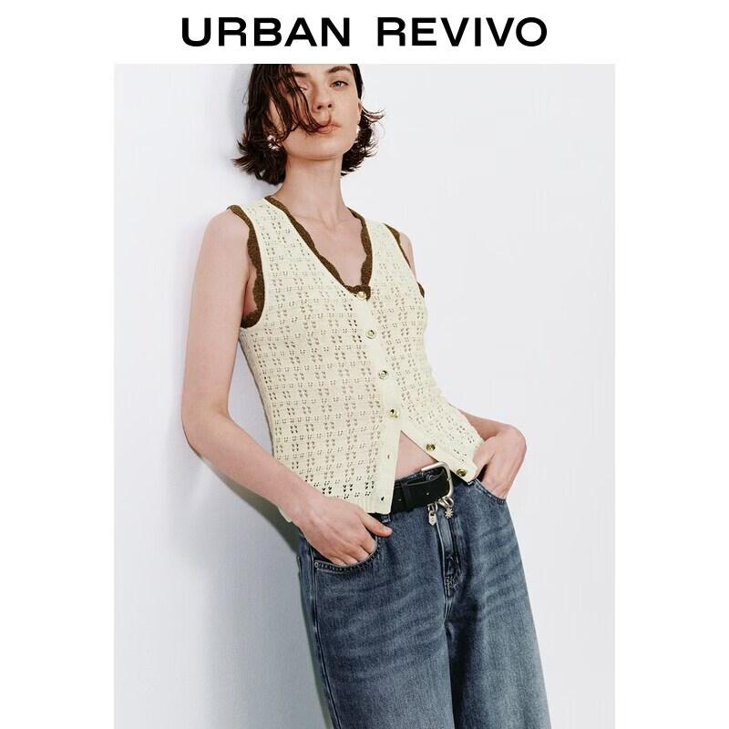 UR Women s Summer Contrast Lace Sleeveless Knit Cardigan M