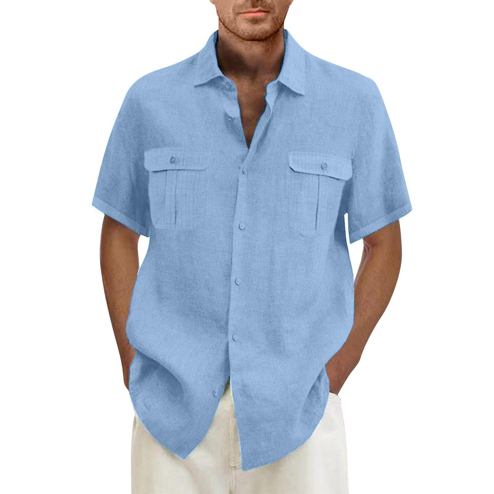 

Designer Spring Summer Men s Casual Cotton Linen Color Short Sleeve Shirts Loose Shirts XL