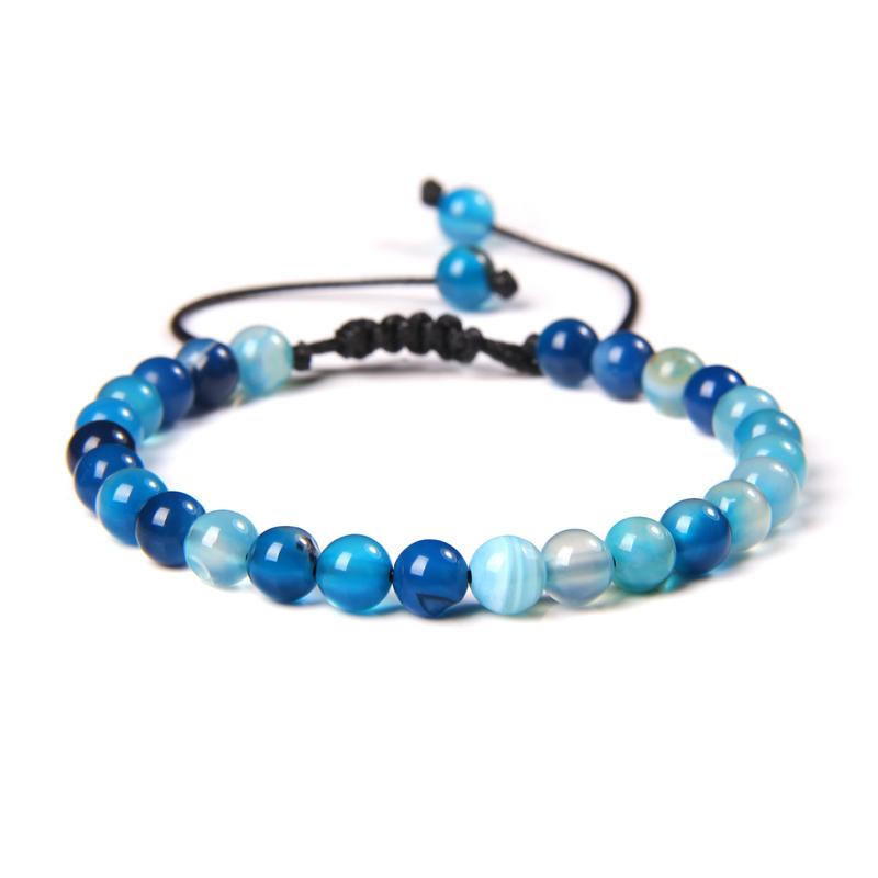 Natural Stone 6mm Beads Bracelet Adjustable Rope String Braided Bracelets For Women Men Amethysts Red Agates Lava Beaded Bangles