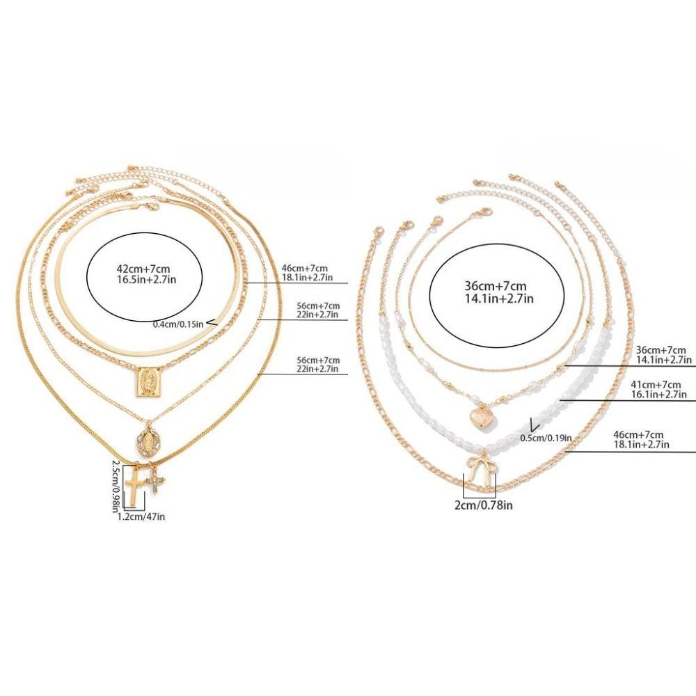 Love Bowknot Multilayer Pendant Necklace Crystal Y2K Metal Necklace Beaded Necklace  Women