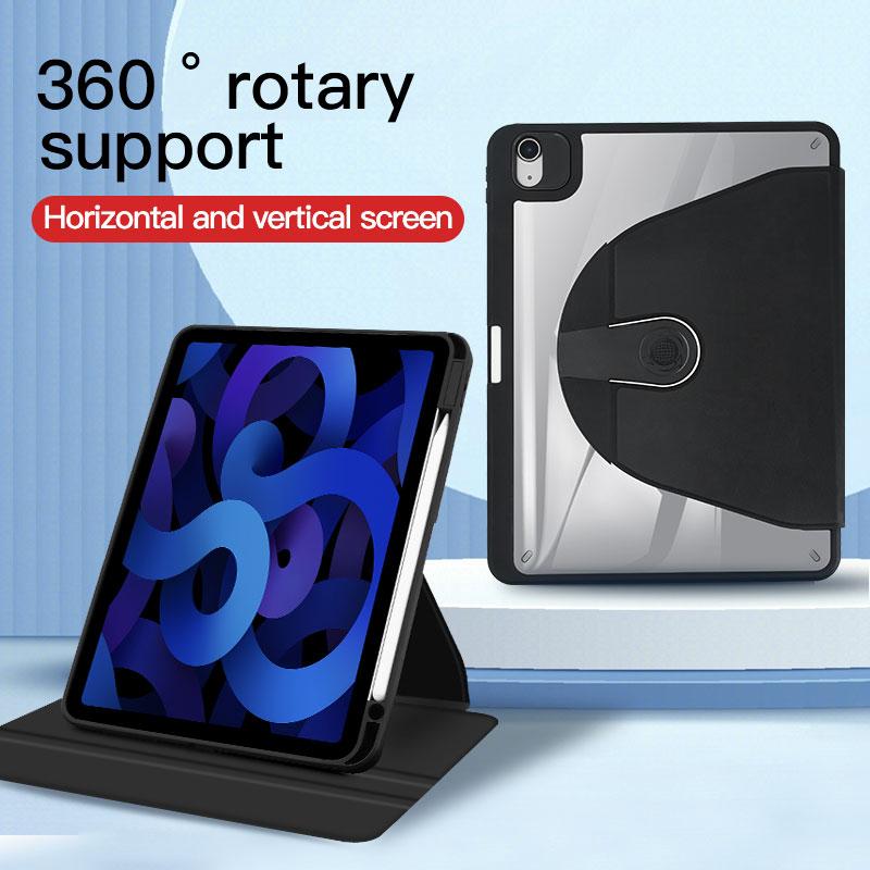 Rotating Case for iPad 9th/8th/7th with Pencil Holder, 360 Degree Rotation Stand Cover Clear Back, Auto Wake/Sleep
