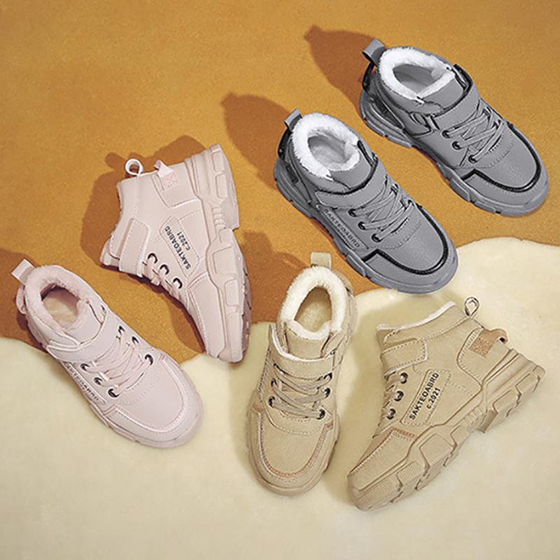 Fashion Winter Children's Boots Plus Velvet Warm Boys Girls Shoes Non-slip Waterproof New Kids Outdoor Shoes