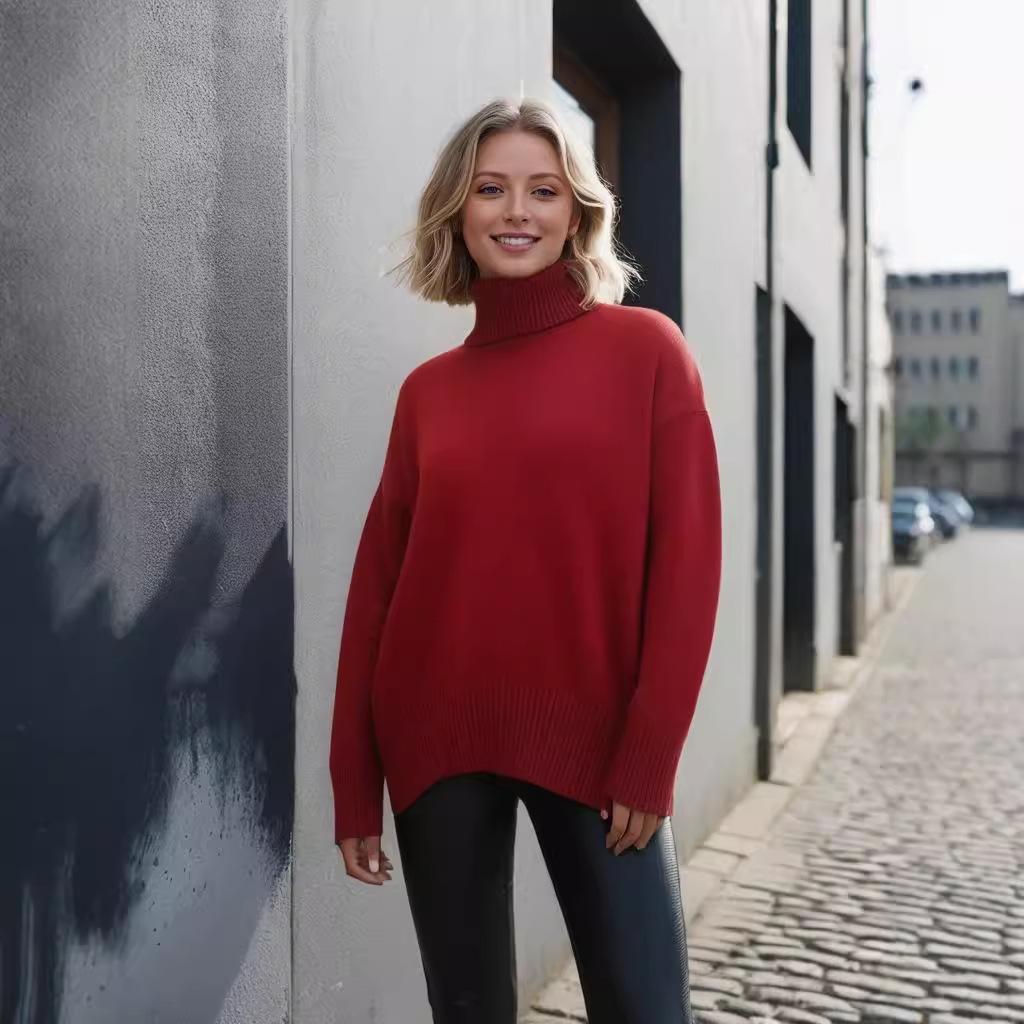 European & American Women's Thick Knit Sweater - Autumn/Winter, Loose High Neck Pullover