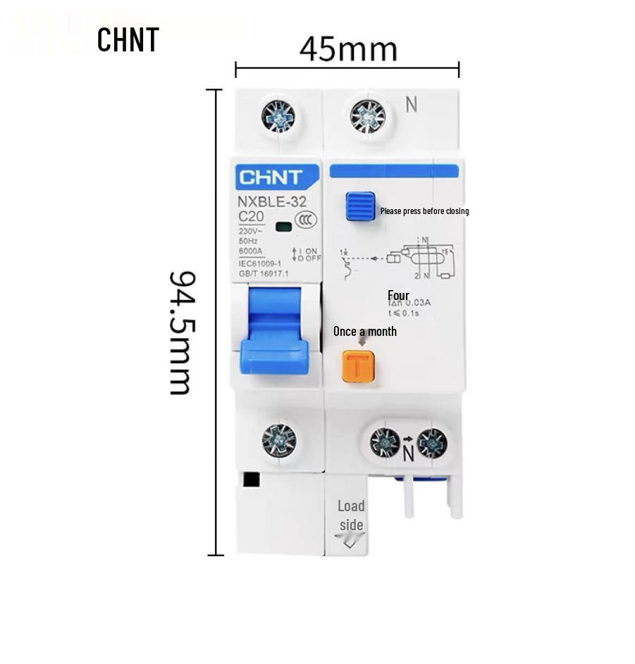 Chint 2P MCB Circuit Breaker with Air Switch, 220V RCD, 32A/63A, for Three-Phase Household Electrical Protection