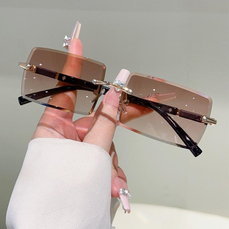 Y2K Rimless Luxury Square Sunglasses Women Men Vintage Punk Colorful Diamond Cutting UV400 Sun Glasses