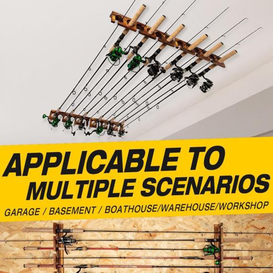 Yousheng 2Pcs Wall Mount Fishing Rod Holder with Mounting Screws Garage Horizontal Wooden Fishing Pole Display Storage Rack Organizer Stand Fishing