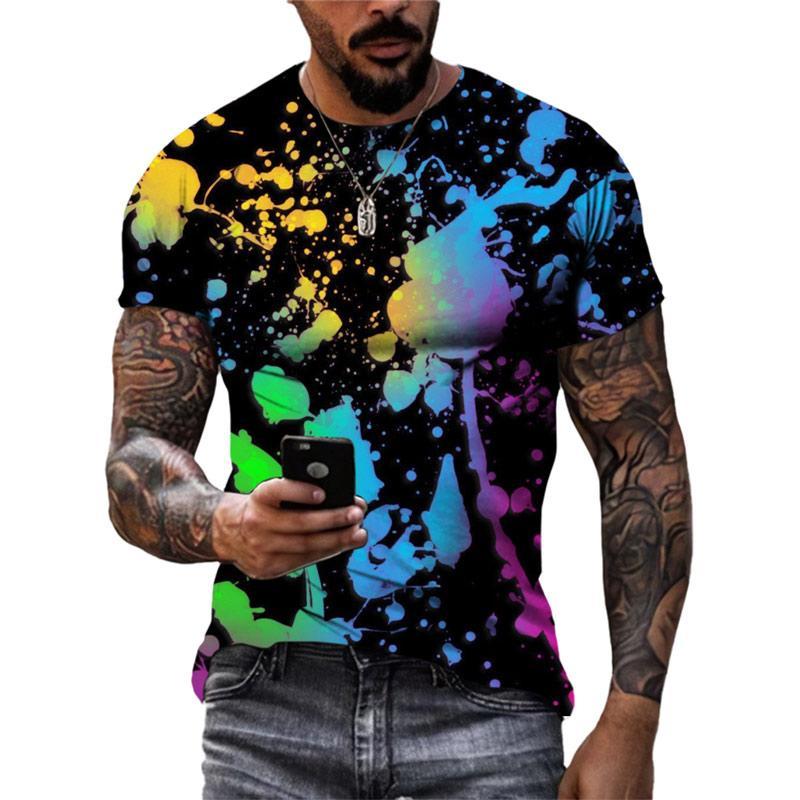 Colorful Graffiti Graphics T Shirts Summer Fashion Short Sleeve 3D Ink Splash Printed T-shirts
