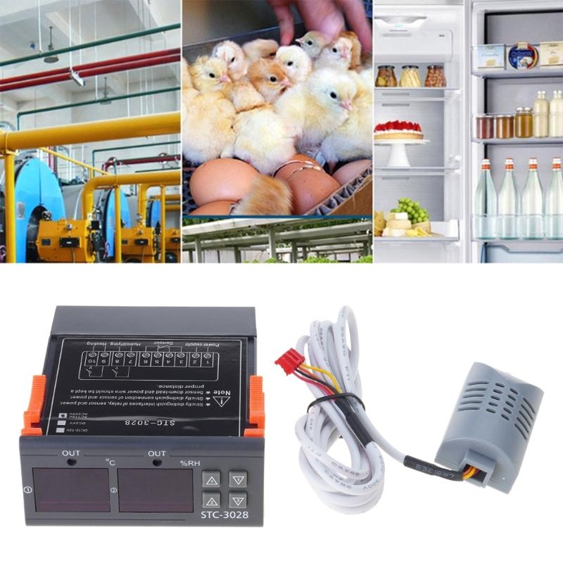 Dual Digital Thermostat Temperature Humidity Control STC-3028 Thermometer Hygrometer Incubator Controller AC 220V DC 24V