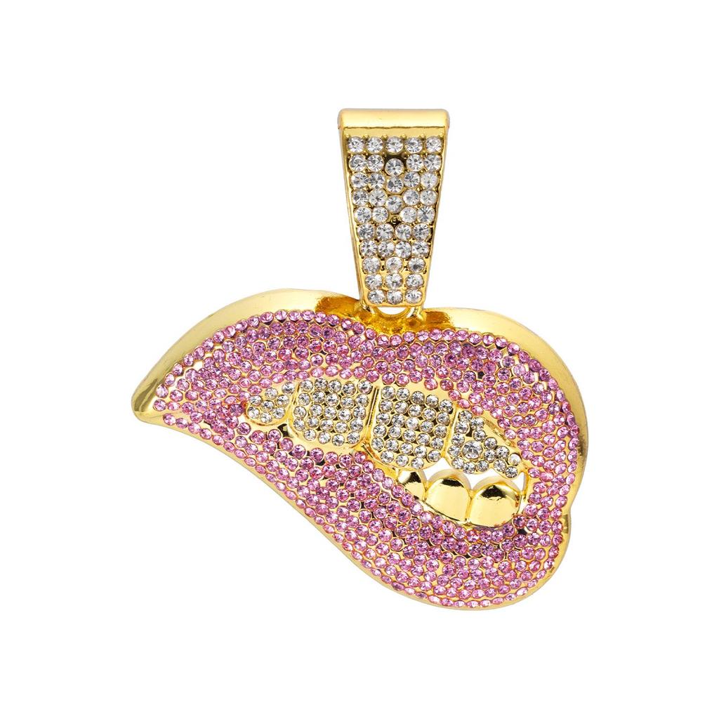 Men's European & American Hip-Hop Cuban Chain Necklace with Lip Pendant & Full Diamond Zinc Alloy.