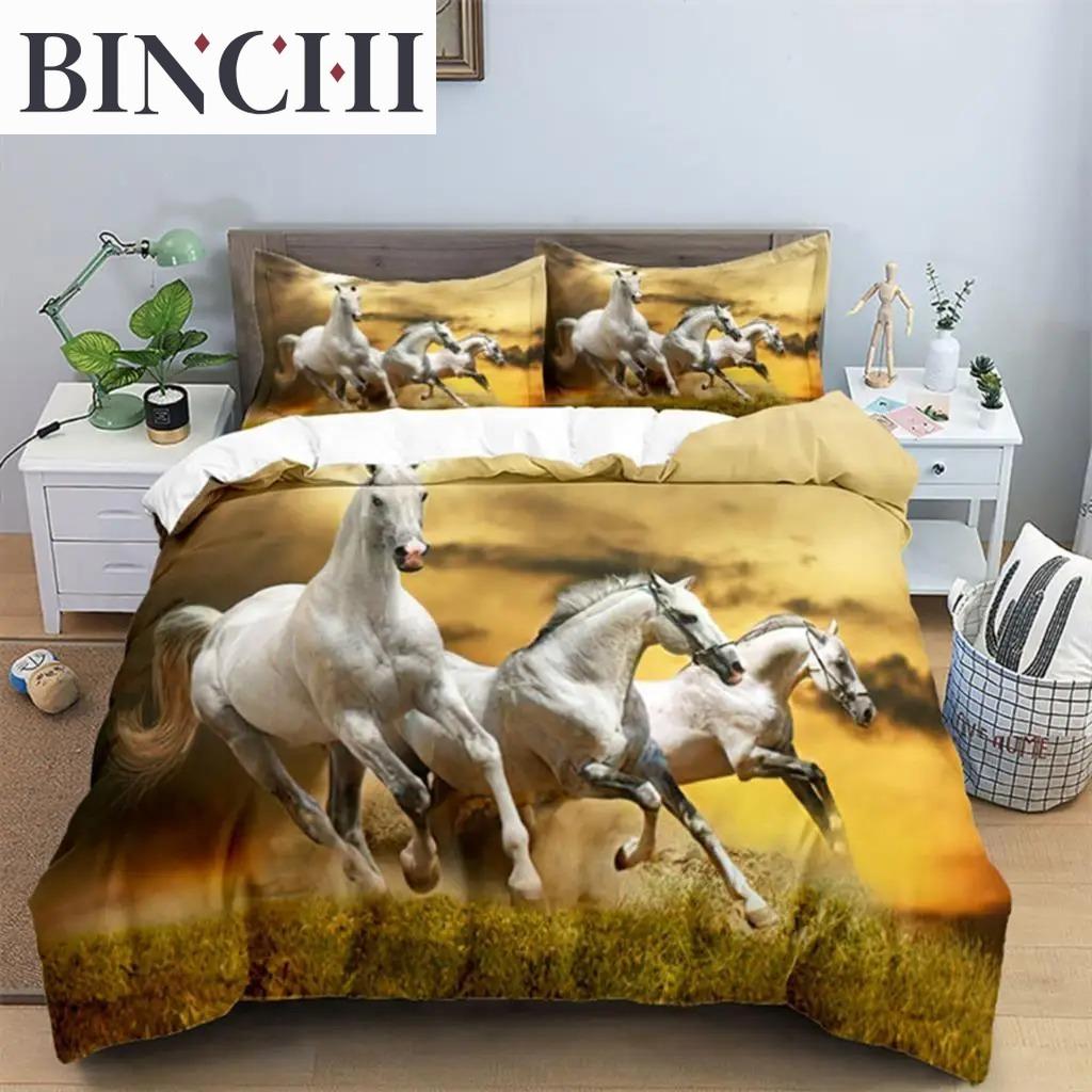 Horse Comforter Cover Set For Kids Toddler Farm Animal Pattern Bedding Set Boys Girls 3 Piece Farmhouse Cowboy Duvet Cover Set