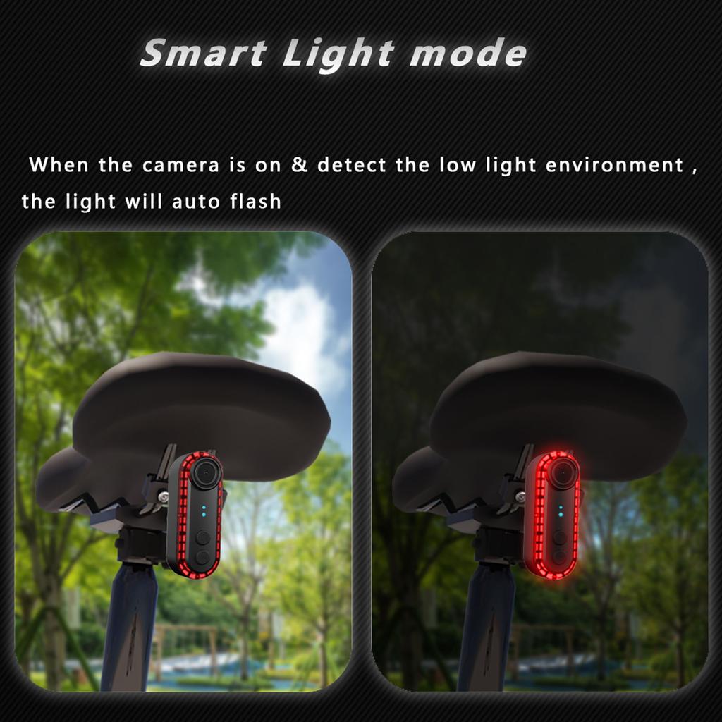 Bike Camera 1080P 150° Wide Angle IPX6 Water Proof Rechargeable Bicycle Rear View Camera with Tail Light APP for Cycling 64GB
