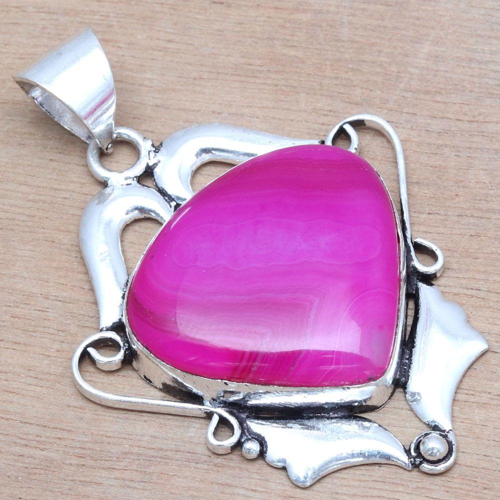 Pendant Pink Botswana Agate Gemstone Mother'Day Gift Silver Jewelry 2"