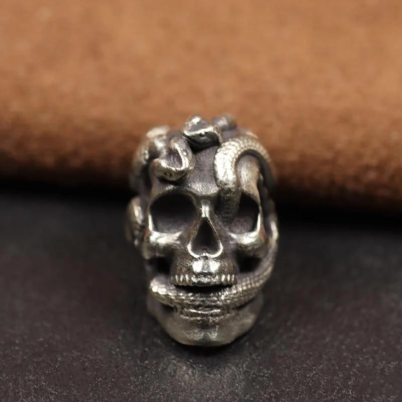 Double Snake Skull Head Brass Knife Bead EDC Outdoor DIY Paracord Accessories Woven Lanyard Pendant Jewelry Punk Bracelet Charms