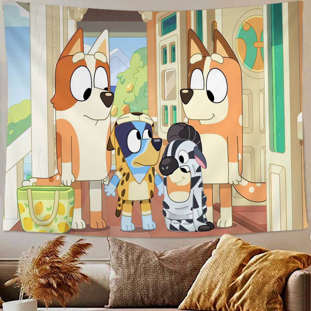 Anime BBlueyS Tapisserie Mignonne de Dessin Animé Décoration Murale Ménage Décoration de Maison