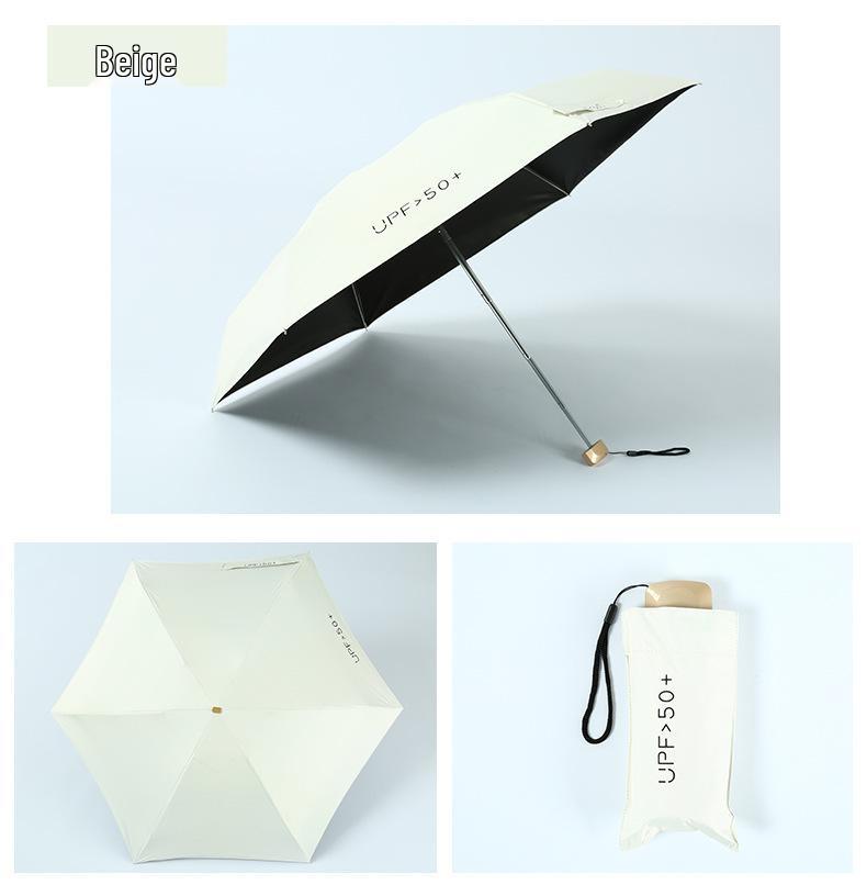 Mini skládací deštník odolný proti UV záření: 6 žeber, Lehký, Černé lepidlo, Kapslový design
