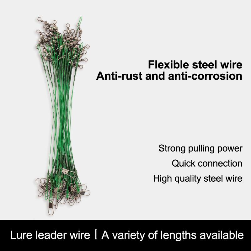 10Pcs 15Cm/5.9Inch Fishing Leaders Wire 125Lb Heavy Unusual Duty Anti-Bite Steel Line With Swivels And Snaps
