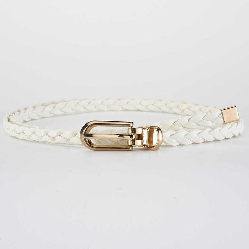 Women's Korean Style Candy Color Knotted Braided Leather Belt with Clip Buckle