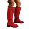 Europe, America, autumn and winter new solid color belt buckle large size round head high tube fashion boots casual boots