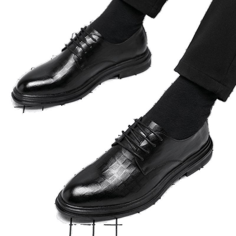 Spring casual leather shoes men's business dress British leather pointed tip velvet thick sole heightening groom wedding suit shoes