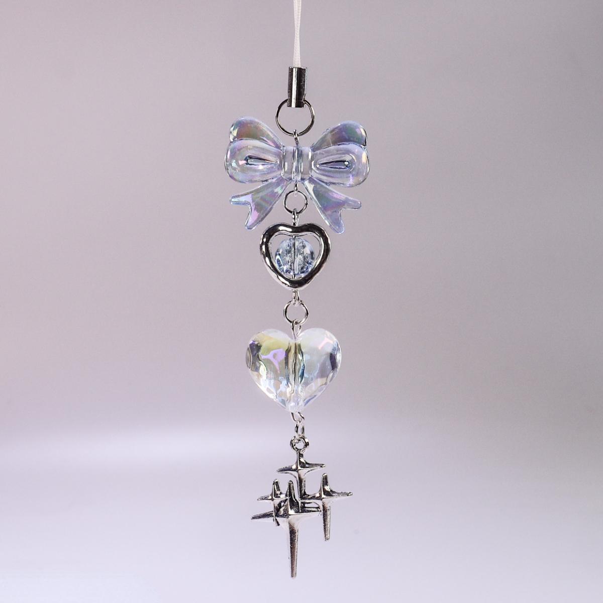 Y2K Handmade Blue Clear Heart Phone Charm Strap Cute Star Knot Pendant Girl Woman Keychain Lanyard for IPhone