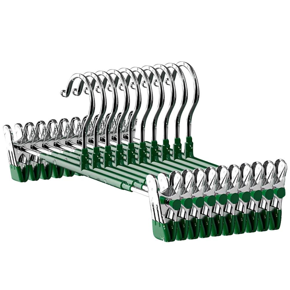 10PCS Pant Hangers Heavy Duty with Adjustable Clip Shorts Hangers Non Slip Saving Space for Hanging Trousers/Socks/Skirts/Coats