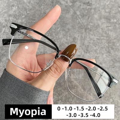 Men's Business Classic Myopia Glasses Ladies' Fashion Half Frame Anti Blue Light Glasses Optical Prescription Eyewear 0 TO -4.0