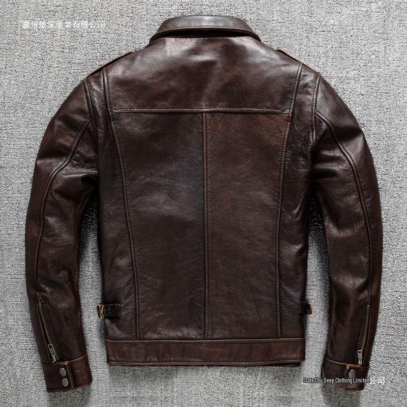 Męska skórzana kurtka z klapami w stylu retro, slim-fit, na jesień/zimę 2025