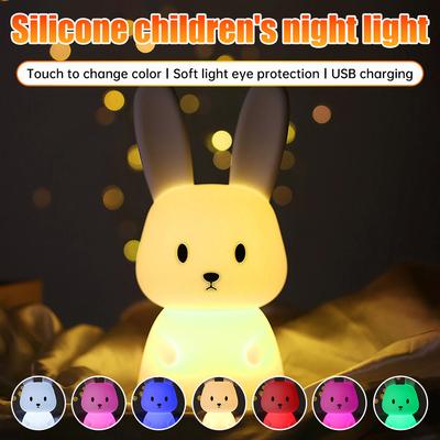 LED Night Light Bedside Table Cute Bunny Lamp Animal Cartoon Silicone Rabbit LED Light Kids Toddler Kawaii Room Decoration