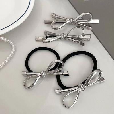 2pcs/set Sweet Cute Bow Hair Clip Hair Ties Metal Alloy Side Pins Barrettes: An Elegant Accessory for Women's Hairstyles