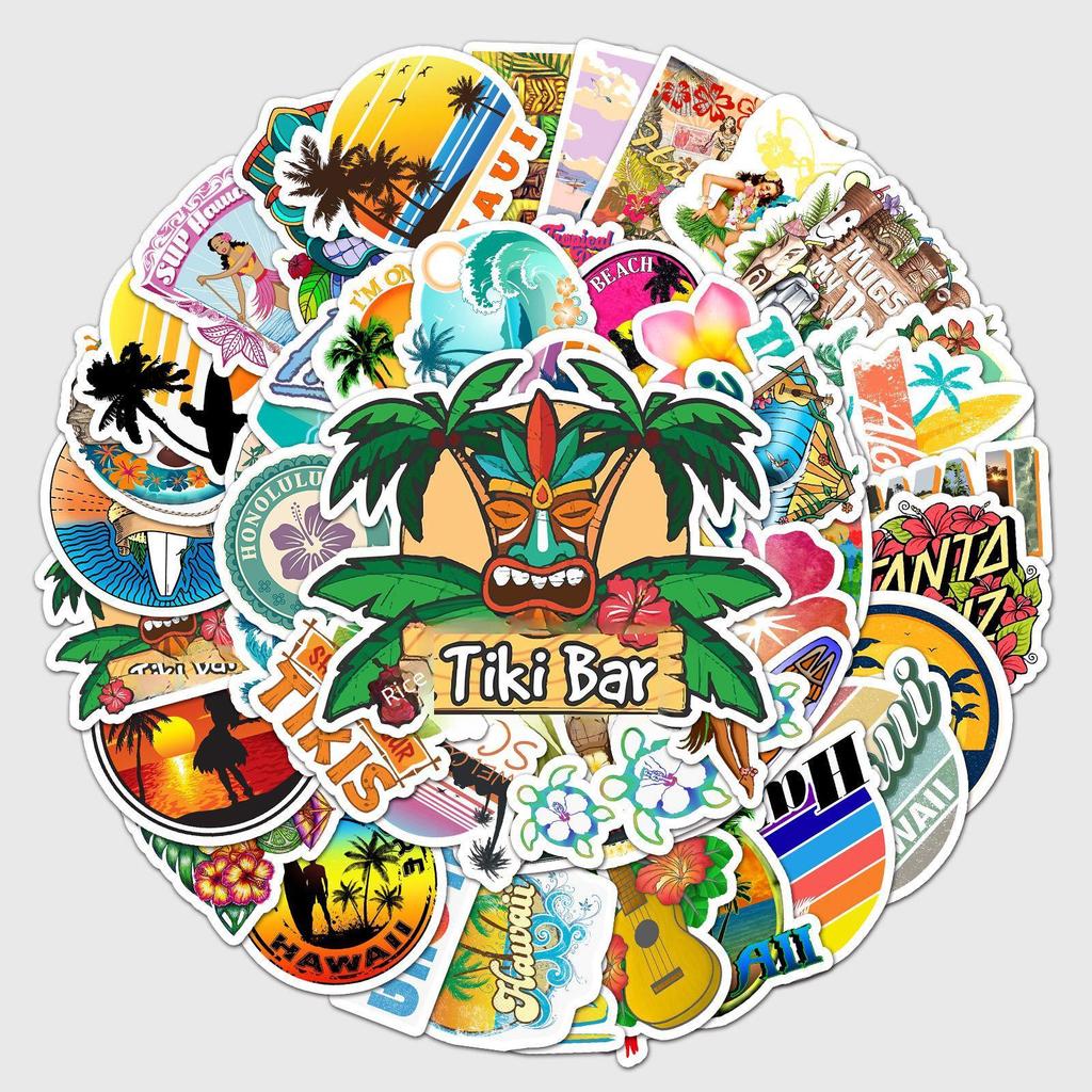 50 Hawaiian Style Graffiti Stickers for Laptop, Scooter, or Car Decoration