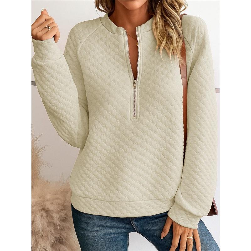 Women's Quilted Half Zip Long Sleeve Sweatshirt Casual Stand Collar Pullover