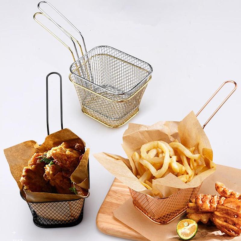 Stainless Steel Frying Basket Multifunctional Mini French Fries Frying Basket Creative Square Oil Separated Frying Basket