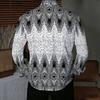 Men Collared Shirt Beige Brown Leopard Animal Print Long Sleeve Button Down Top