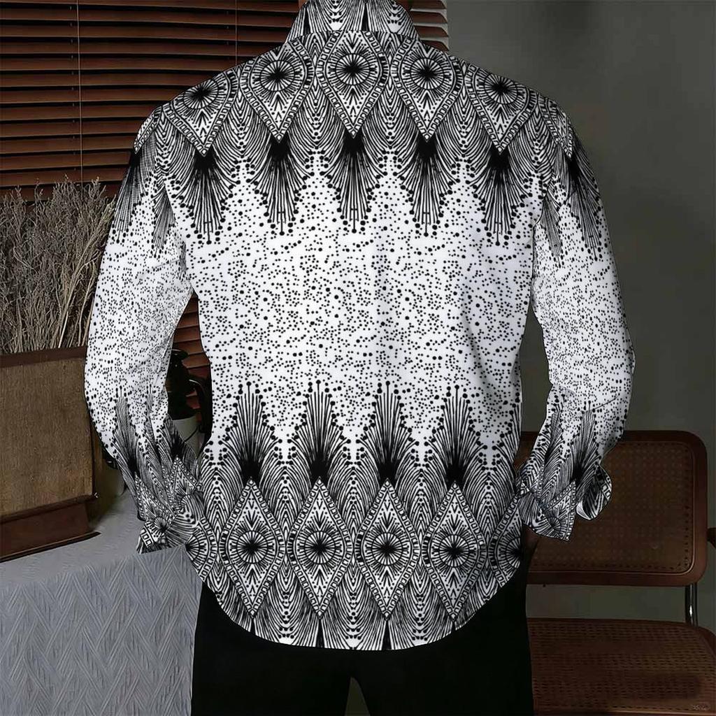 Men Collared Shirt Beige Brown Leopard Animal Print Long Sleeve Button Down Top