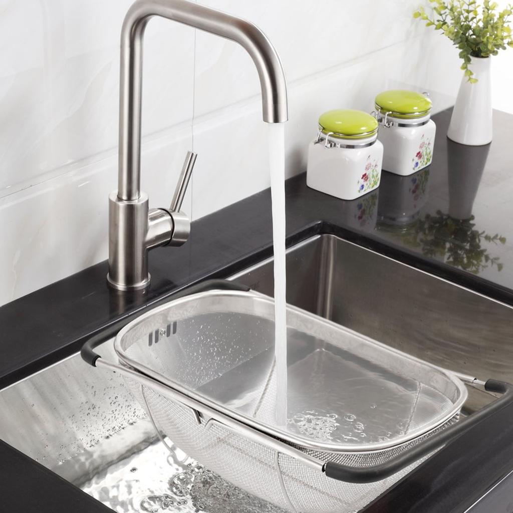 Stainless Steel Colander Strainer with Expandable Handles Collapsible Filter Basket Rectangular Fine Mesh Sieve Kitchen Supply