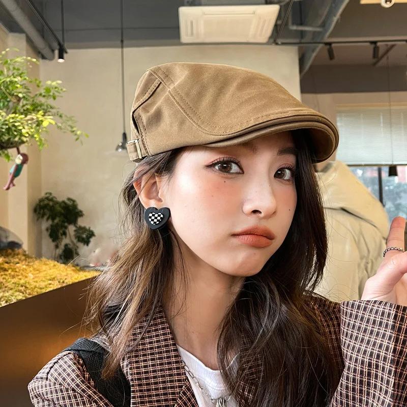 Vintage Berets for Women Solid Color Adjustable Cotton Artist Painter Cap Spring Summer Casual Lady Forward Hats