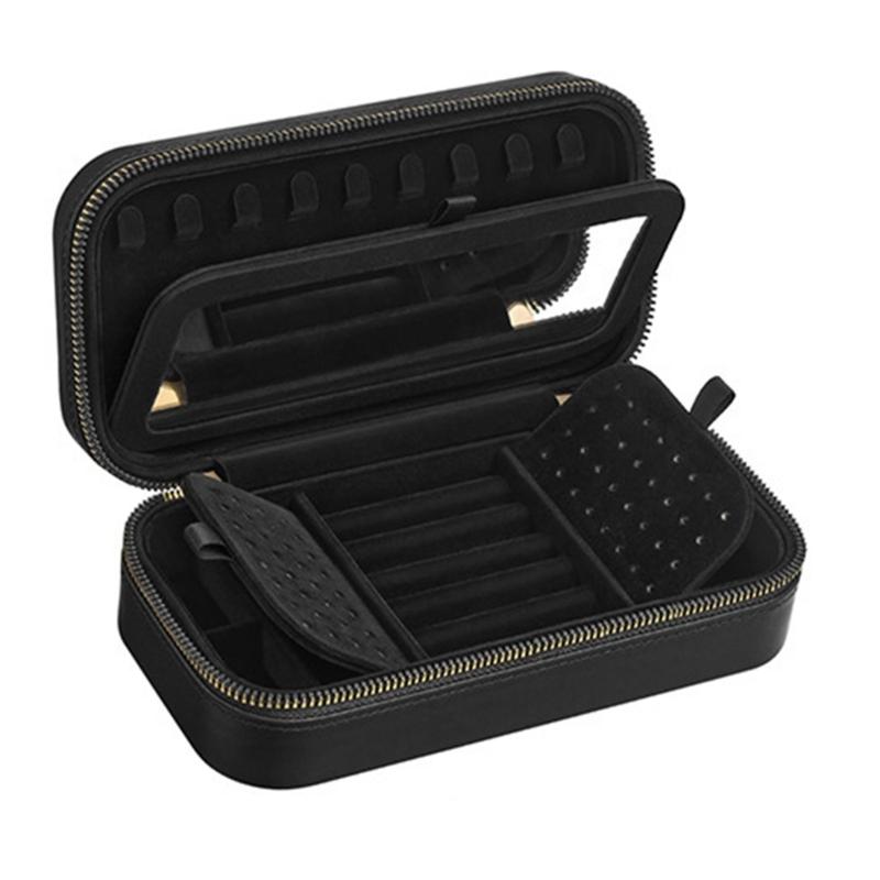 Schmuckkasten aus PU-Leder Zubehör-Organizer mit weichem Samt-Innenfutter Aufbewahrungskoffer für Ohrringe Armbänder Halsketten