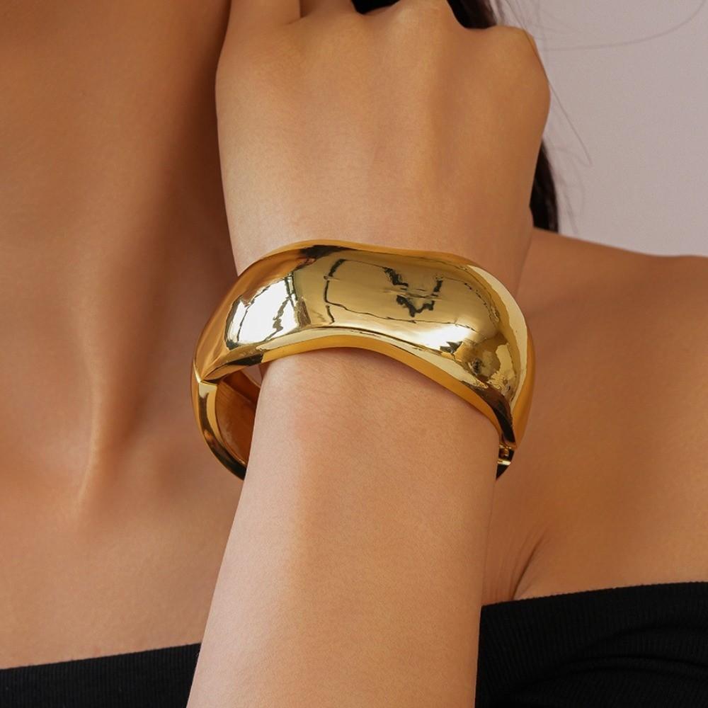 Gold Silver Color Wide Irregular Bangle Wide Opening Exaggerated Bracelet Metal Cuff Bangles Gift