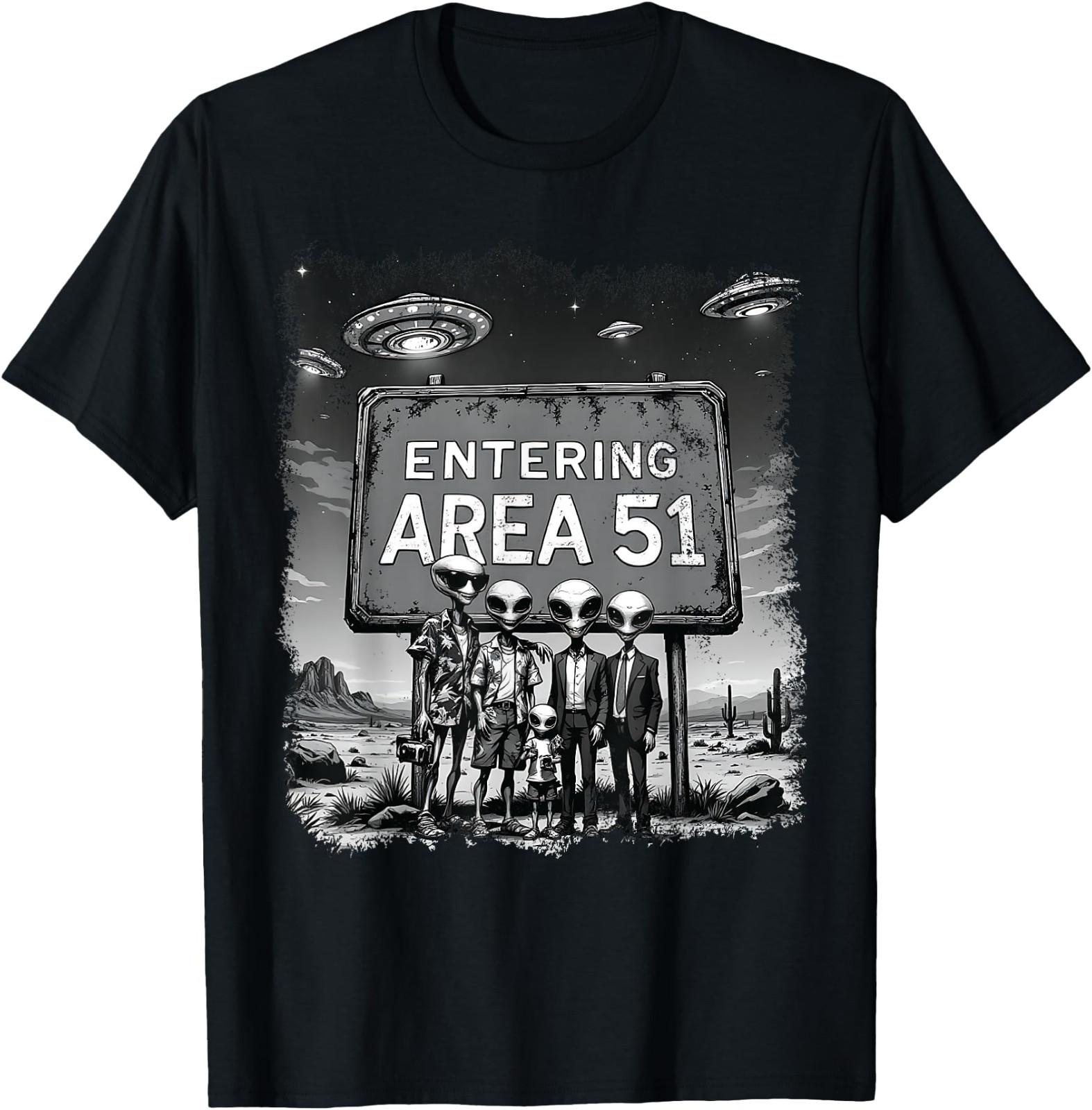Aliens Group Photo Entering Area 51 Funny UFO UAP Conspiracy T-Shirt S-4XL L