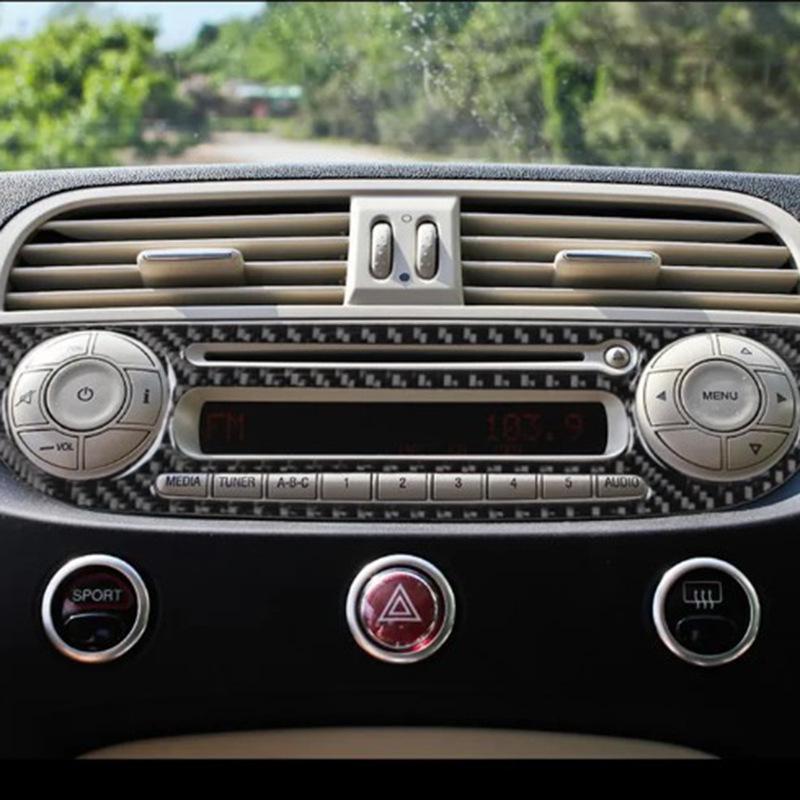 Carbon Fiber Style Center Console Sticker for 2012-2015 Fiat 500: CD Control Panel Decoration