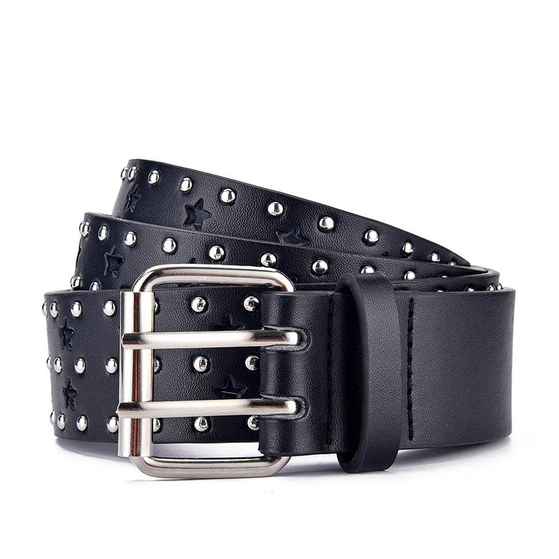 Women's Star Hollow Belt Fashion Double Row Needle Buckle Women's Belt Paired with Jeans Men's Belt Rock Punk Y2K Style