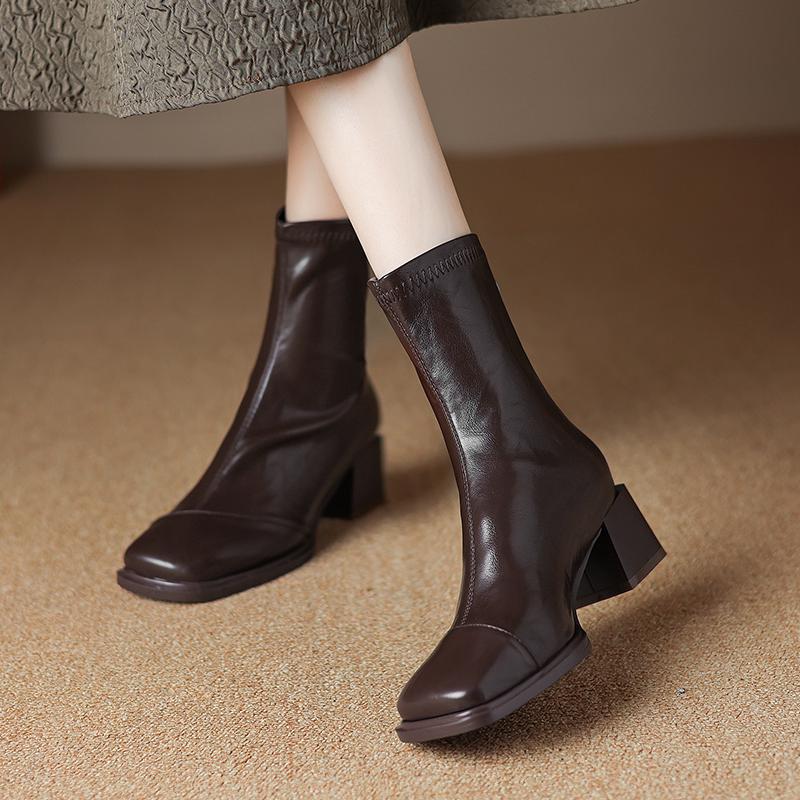 Krazing Pot Scarpe PU autunno inverno moda retrò tacchi spessi taglia 43 design europeo tenere al caldo stivaletti alla caviglia