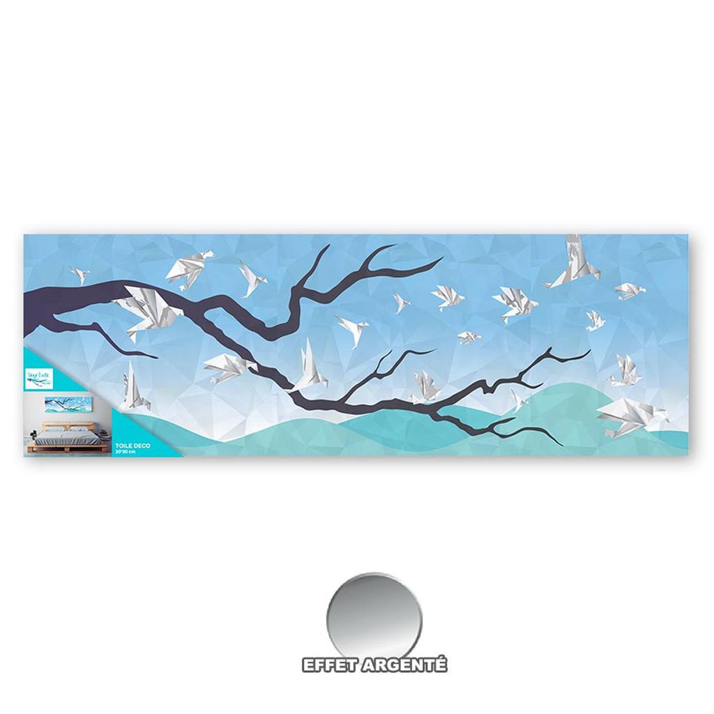 Les Trésors De Lily [A2326] - Płótno w gwiazdki roślinne „Oiseaux Origami” niebieskie - 90x30 cm