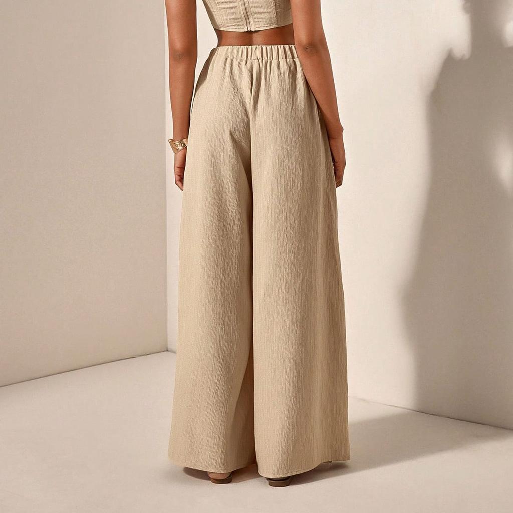 Women Solid Color Trousers Cotton And Linen Pants