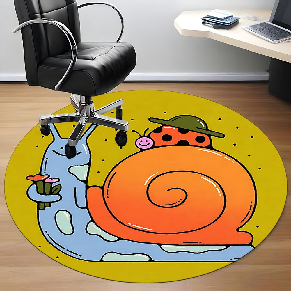 1pc Snail Ladybug Pattern Office Round Area Rug, Indoor Mat Suitable For Office, Under Office Chairs Bedroom Living Room Home Decor, Room Deco