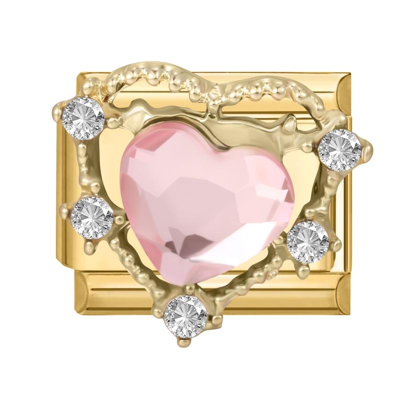 Zircon Cherry Heart Bow Knot Star Cross Gold Color Italian Charm Links Fit 9mm Stainless Steel Bracelet Women DIY Making Gifts