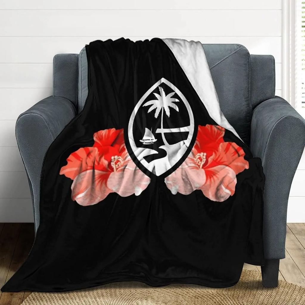 Guam Flower Hibiscus Decal Blanket Soft Warm Miniature Sherpa Flannel Blanket Blanket