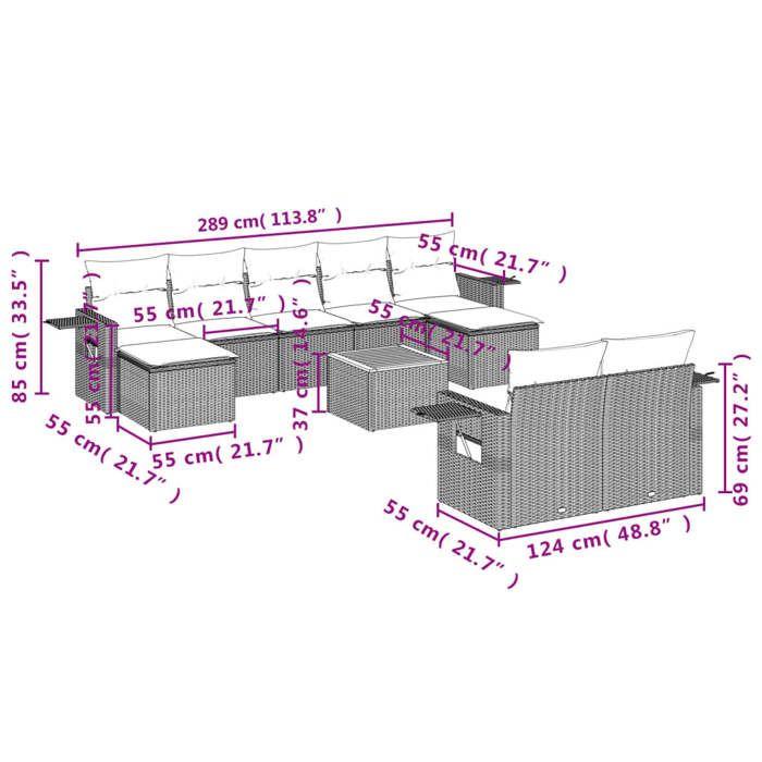 VidaXL Salon de Jardin avec Coussins 10 pcs, Canapés de Terrasse, Ensemble de Meubles de Patio, Mobilier d'Extérieur, Beige 3224778