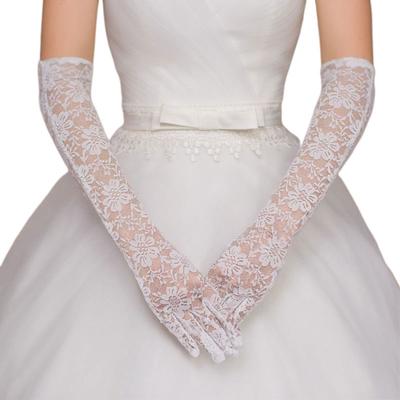 Bridal Lace Long Gloves Elegant Courtesy Summer Elbow Length Floral Mittens for Women Girls Wedding Halloween Party