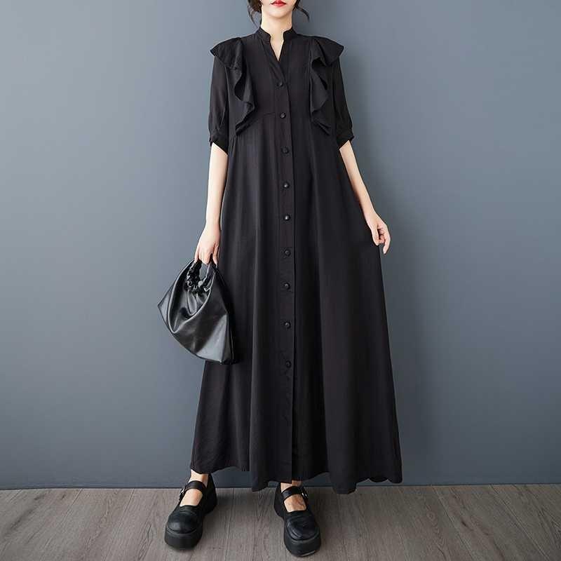 Spring and Summer Niche Ruffle Edge Dress, Loose Temperament Shirt, Long Skirt
